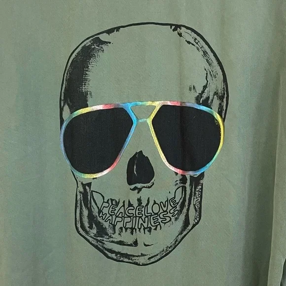 Lauren Moshi Sloane Cool Skull Chambray Raw Hem Button Down Shirt Size Medium - Picture 9 of 11